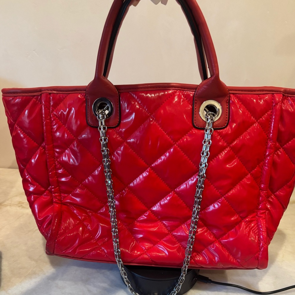 Steve Madden Red Quilted Tote with Chain Handles